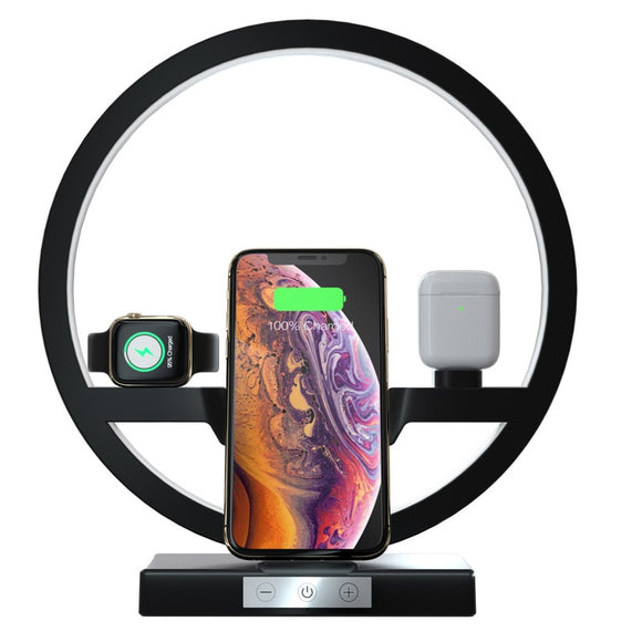 3 IN 1 QI Fast Wireless Charger Dock for iPhone 11 Pro Max for Apple Watch iWatch 1 2 3 4 5 Airpods Charger Holder LED Lamp