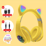 RGB Cat Ear Headphones Bluetooth 5.0 Noise Cancelling Adults Kids girl Headset Support TF Card FM Radio With Mic Gift bracelet