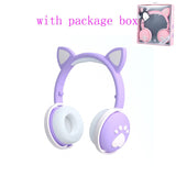 AIKSWE Bluetooth Headphones glowing cute LED Cat Ear Paw Girls Gift Kids Headset Wireless HIFI Stereo Bass 3.5mm Plug With Mic