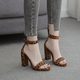 Chunky high heel leopard sandals