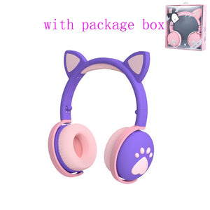 AIKSWE Bluetooth Headphones glowing cute LED Cat Ear Paw Girls Gift Kids Headset Wireless HIFI Stereo Bass 3.5mm Plug With Mic