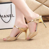 Fish mouth stiletto heel sandals