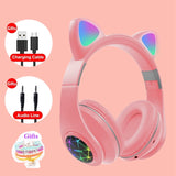 RGB Cat Ear Headphones Bluetooth 5.0 Noise Cancelling Adults Kids girl Headset Support TF Card FM Radio With Mic Gift bracelet