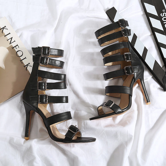 Belt buckle high-heeled sandals