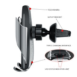 10W Wireless Car Charger S5 Automatic Clamping Fast Charging Phone Holder Mount in Car for iPhone xr Huawei Samsung Smart Phone