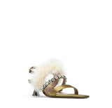 Rhinestone feather satin women sandals