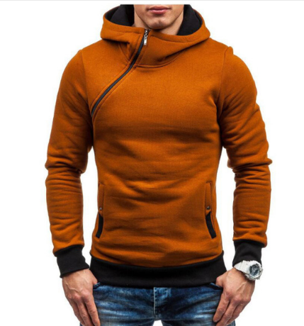 Oblique Zipper Solid Color Hoodies