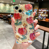 Small fresh tulip x suitable for Apple 13Pro Max mobile phone case iphone11 flash drill 12 drops of glue XR