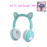 AIKSWE Bluetooth Headphones glowing cute LED Cat Ear Paw Girls Gift Kids Headset Wireless HIFI Stereo Bass 3.5mm Plug With Mic