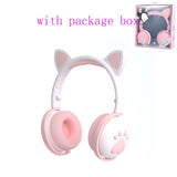 AIKSWE Bluetooth Headphones glowing cute LED Cat Ear Paw Girls Gift Kids Headset Wireless HIFI Stereo Bass 3.5mm Plug With Mic