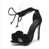 Suede flowered high heel sandals