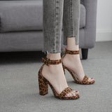 Chunky high heel leopard sandals