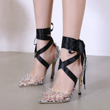 Studded Lace Up Heel Sandals