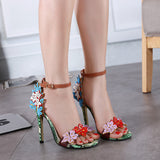 Serpentine flower high heel sandals