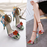 Serpentine flower high heel sandals