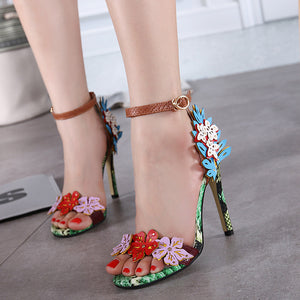 Serpentine flower high heel sandals